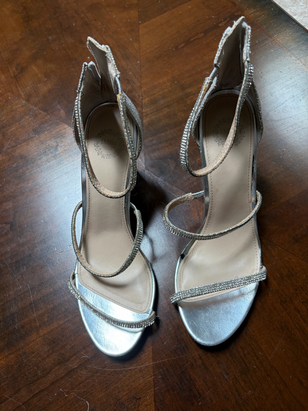 Silver Rhinestone-Strap High Heel Sandals